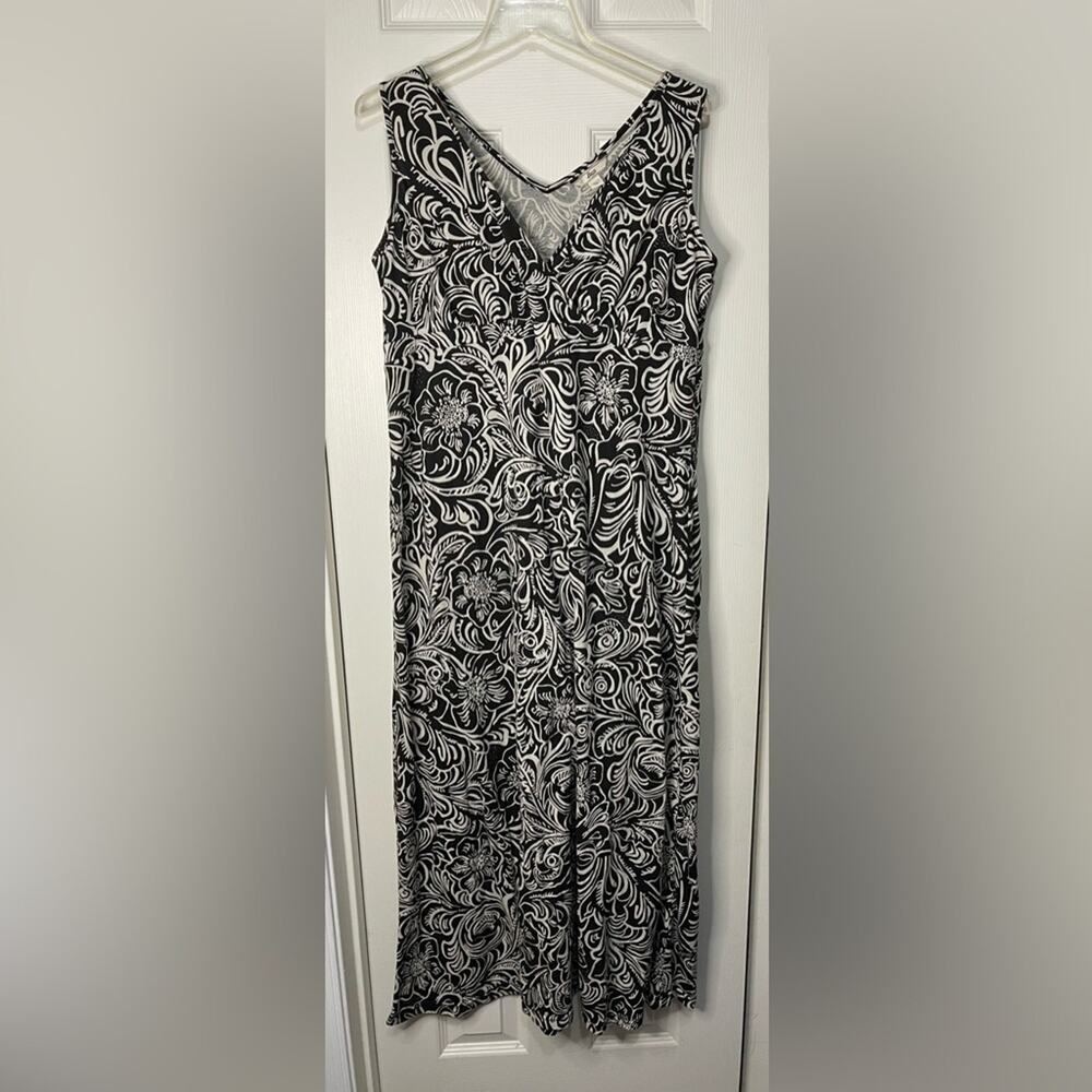 Bass Black Beige floral Outdoors Crisscross front Midi Packable Dress Large